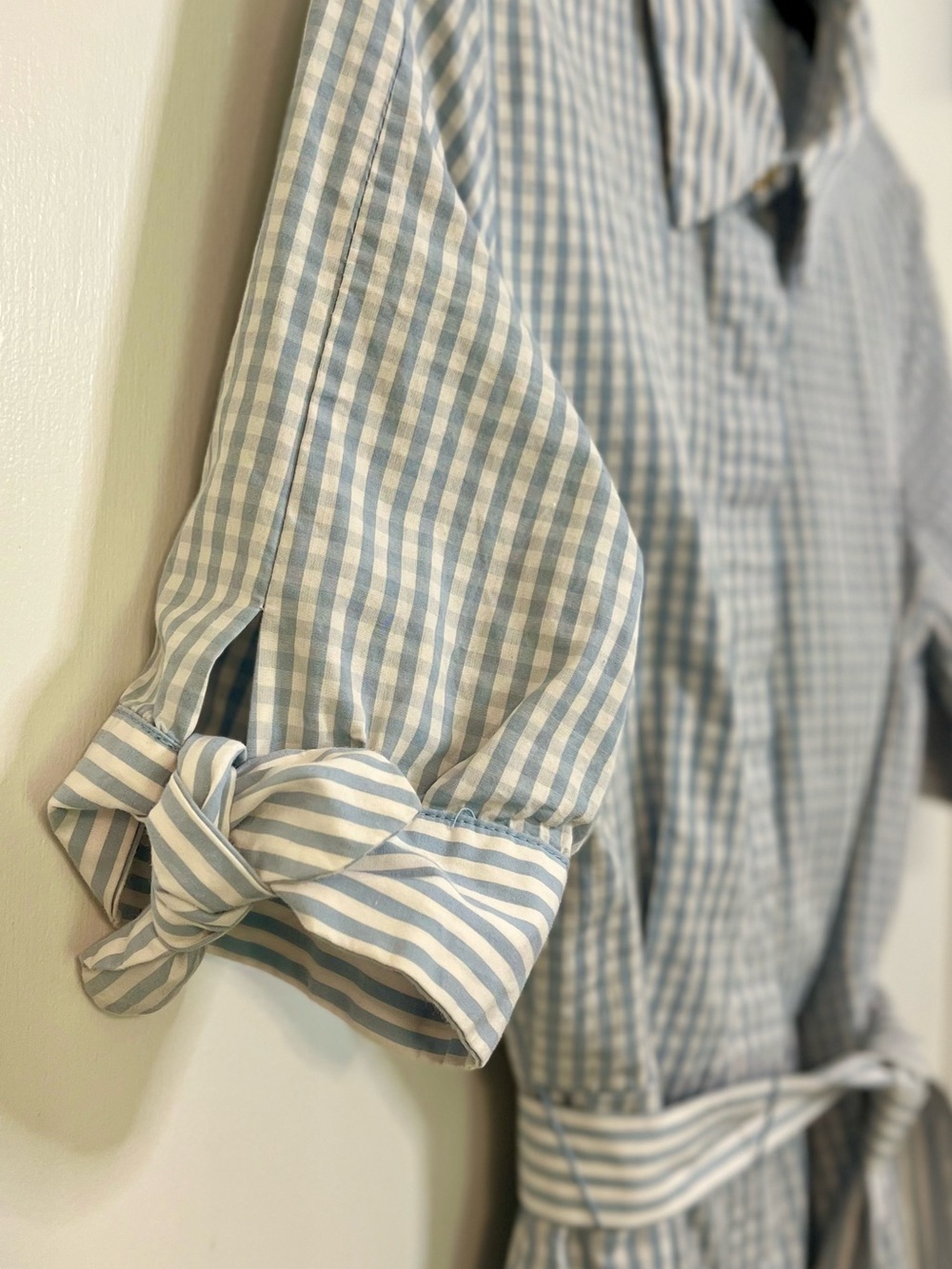 Calvin Klein Blue and White Gingham Midi Shirt Dress - Picture 2 of 3